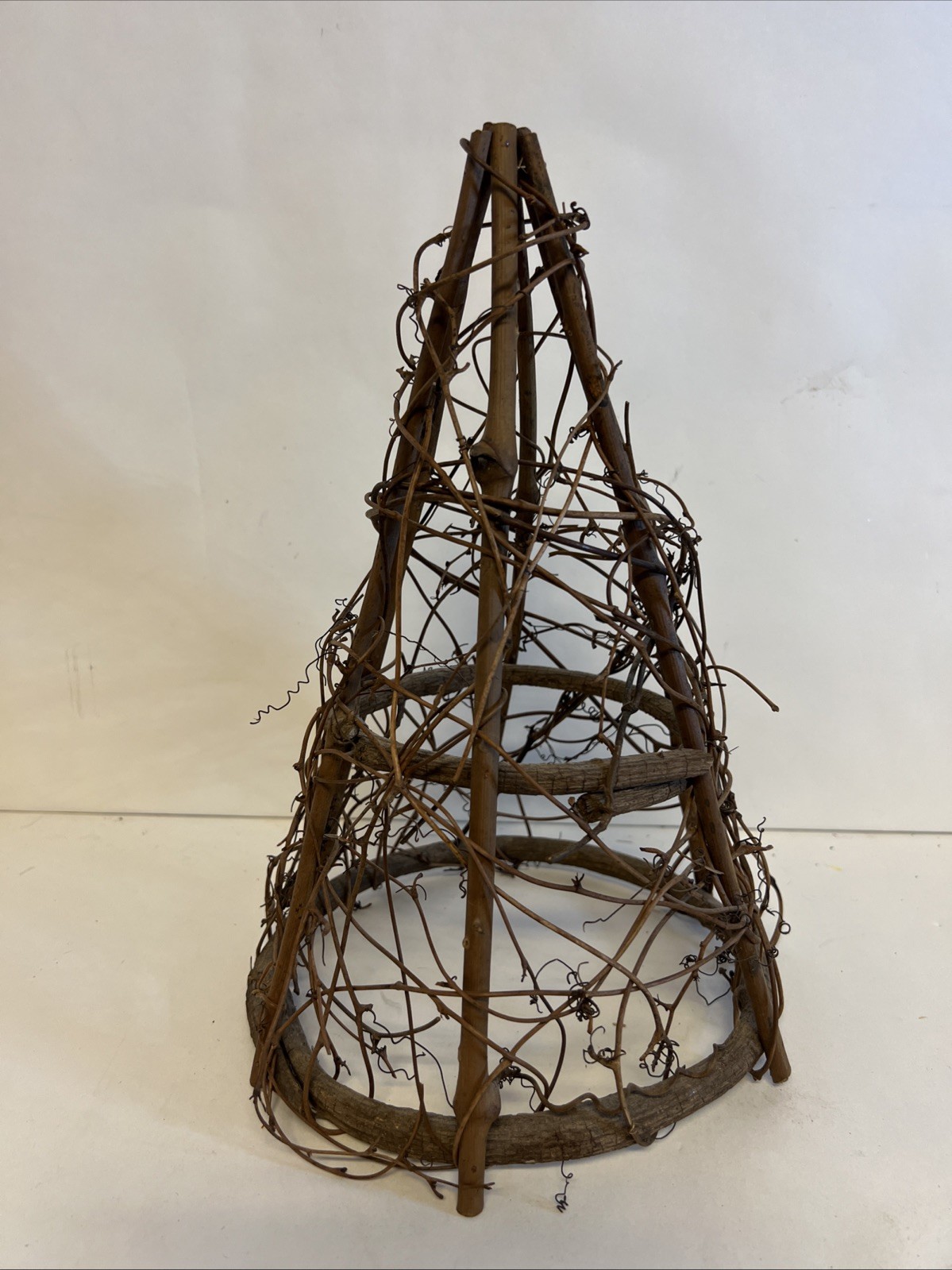 Handmade Grapevine Cone Tree Form Rustic Twig Topiary Holiday Decor 11”