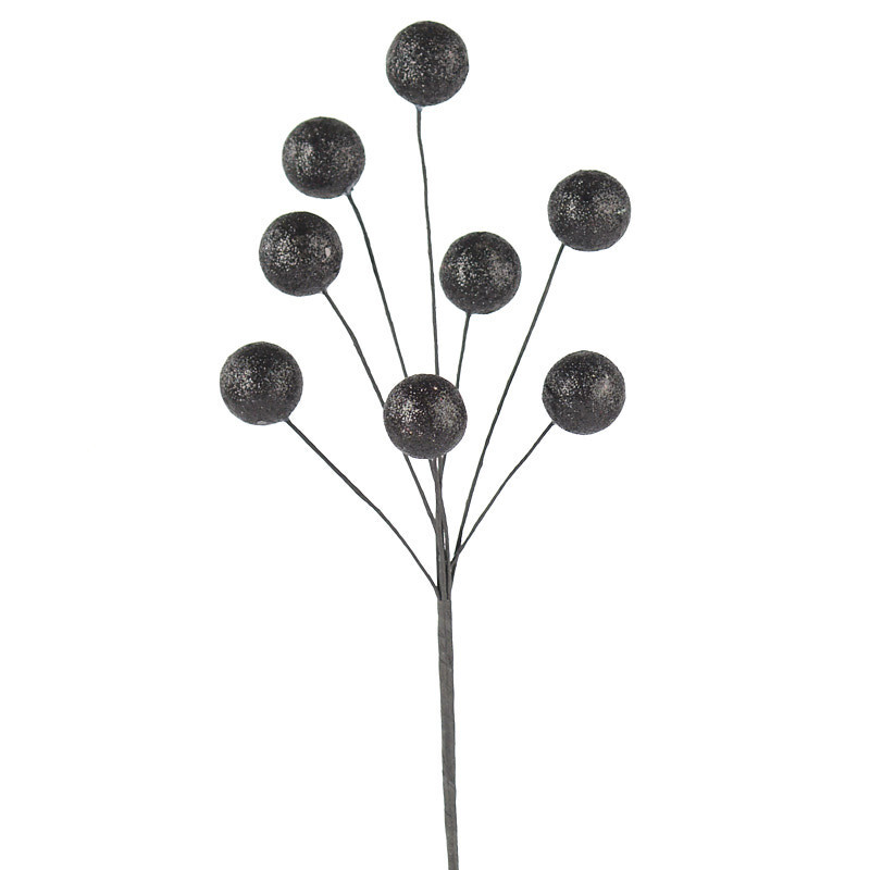 Set of 12 Black Glittered Disco Ball 9-1/2″ Tall Floral Picks