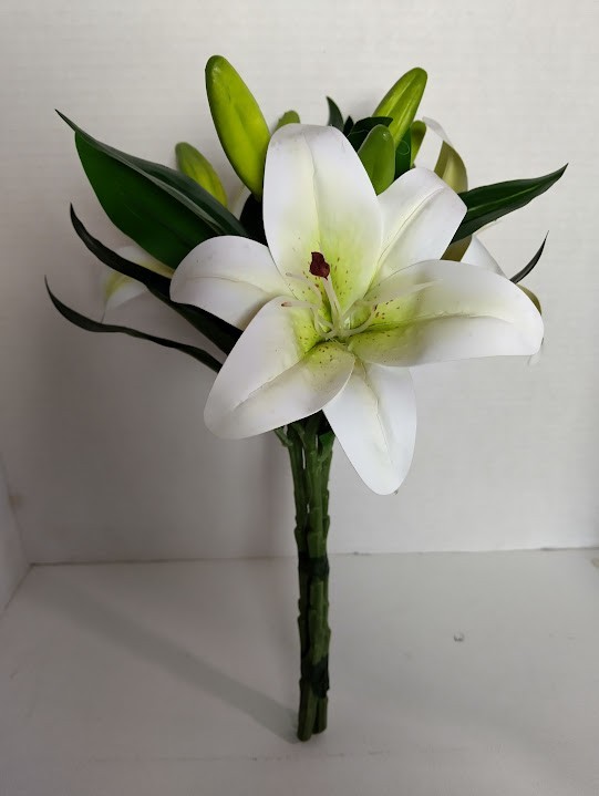 THREE 14″ white lily stems for bouquets