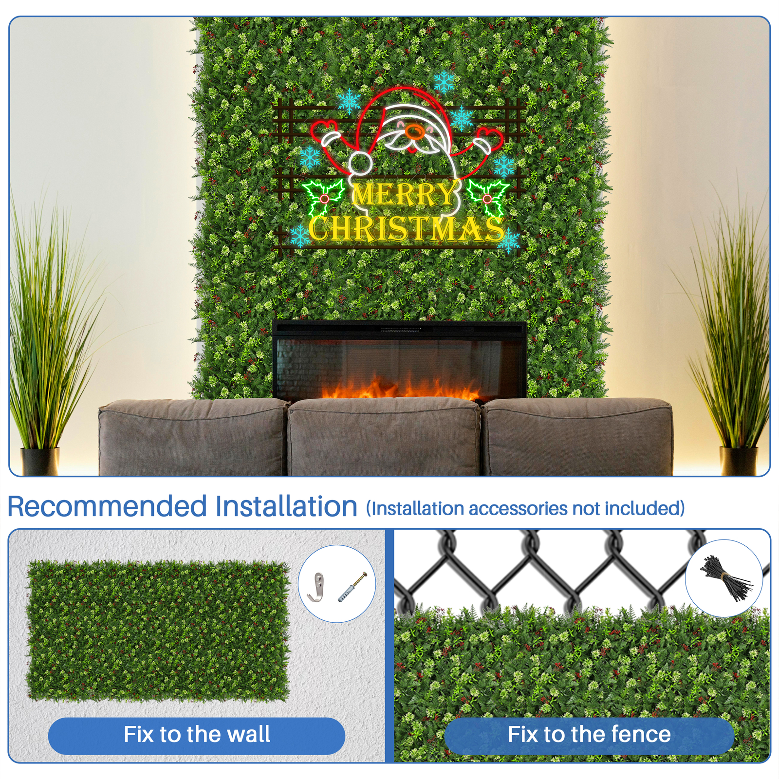 20×20″ Artificial Plants Mats 3D Mixed Greenery Flowers Wall Hedge Decor Panel