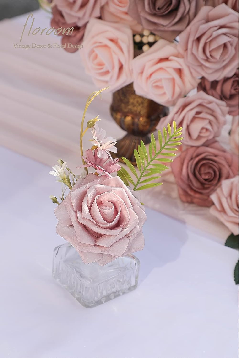 Artificial Flowers 25pcs Real Looking Dusty Rose Ombre Colors Foam Fake Roses wi