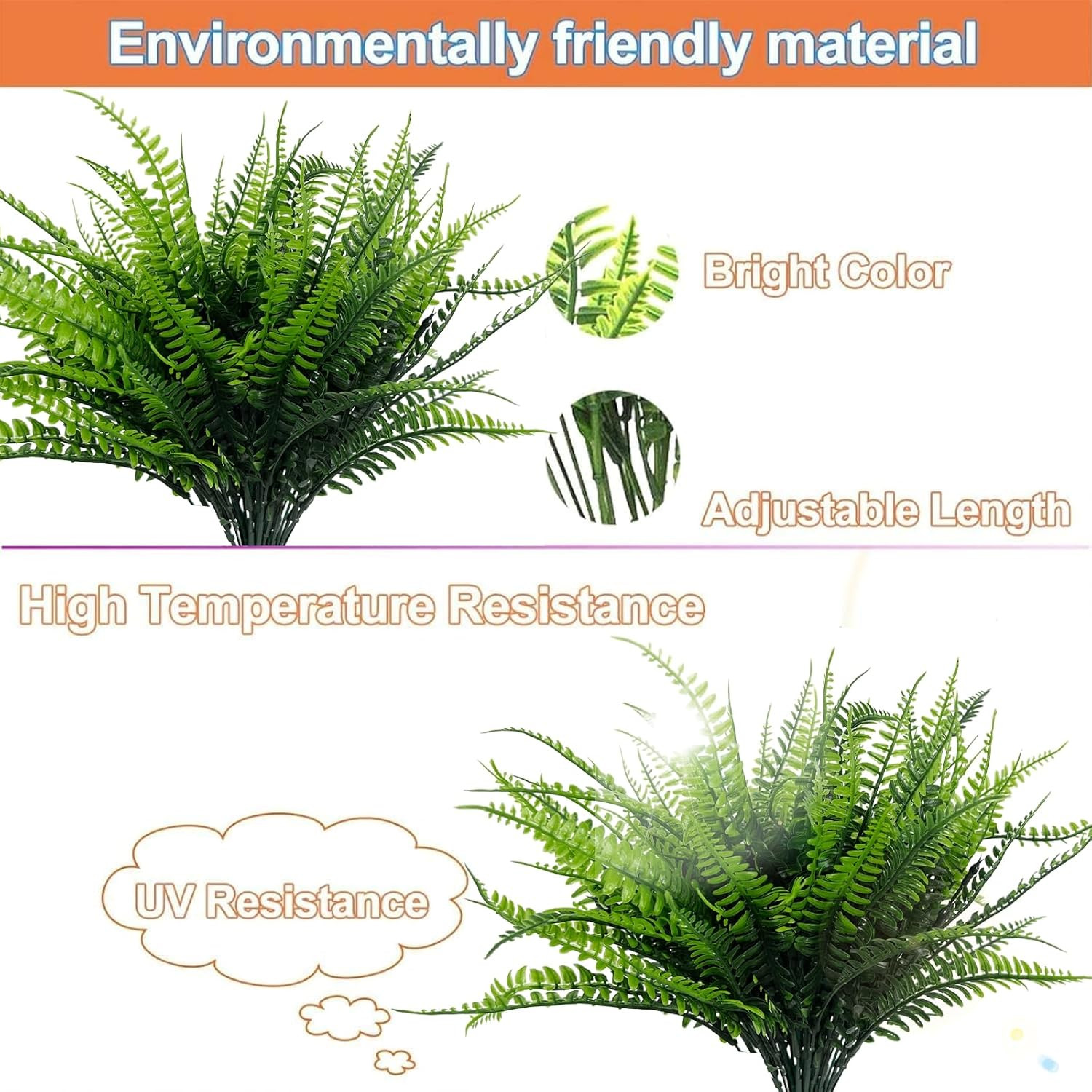 12 Bundles Fake Boston Fern Artificial Plants Outdoor Spring Decor, UV Resistant