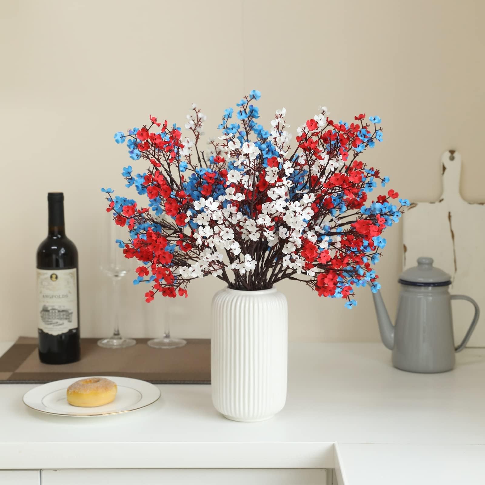 Hananona 10 Pcs 4th of July Flowers Artificial Babys Breath Fake Silk Red Whi…