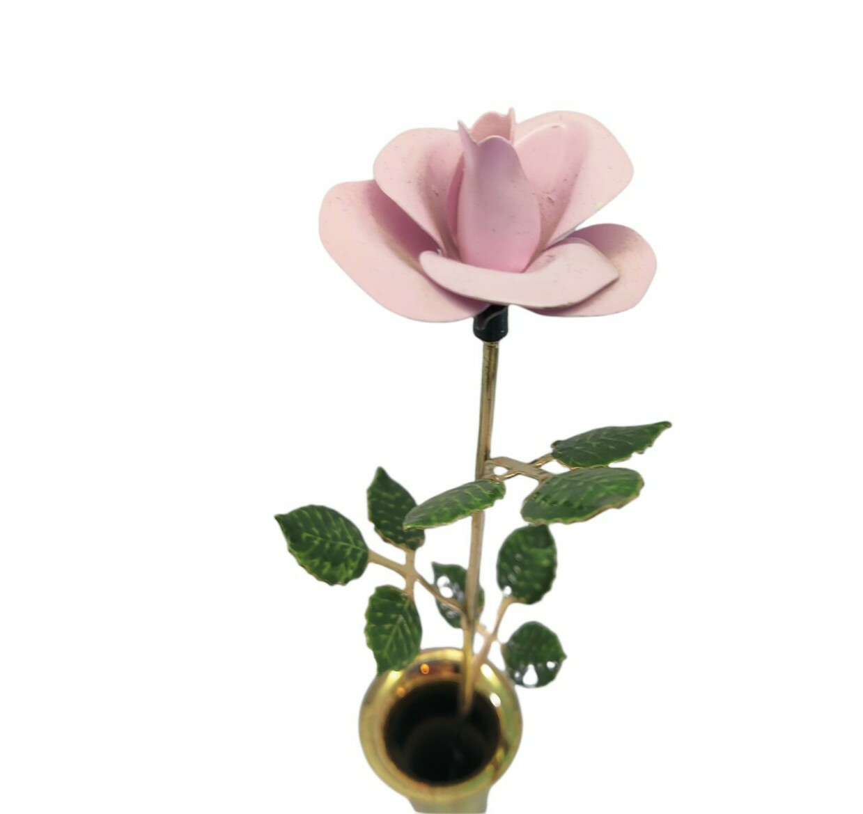 Vintage Mann Inc 1977 Enamel Flower Vase Pink Rose Eternal Bloom