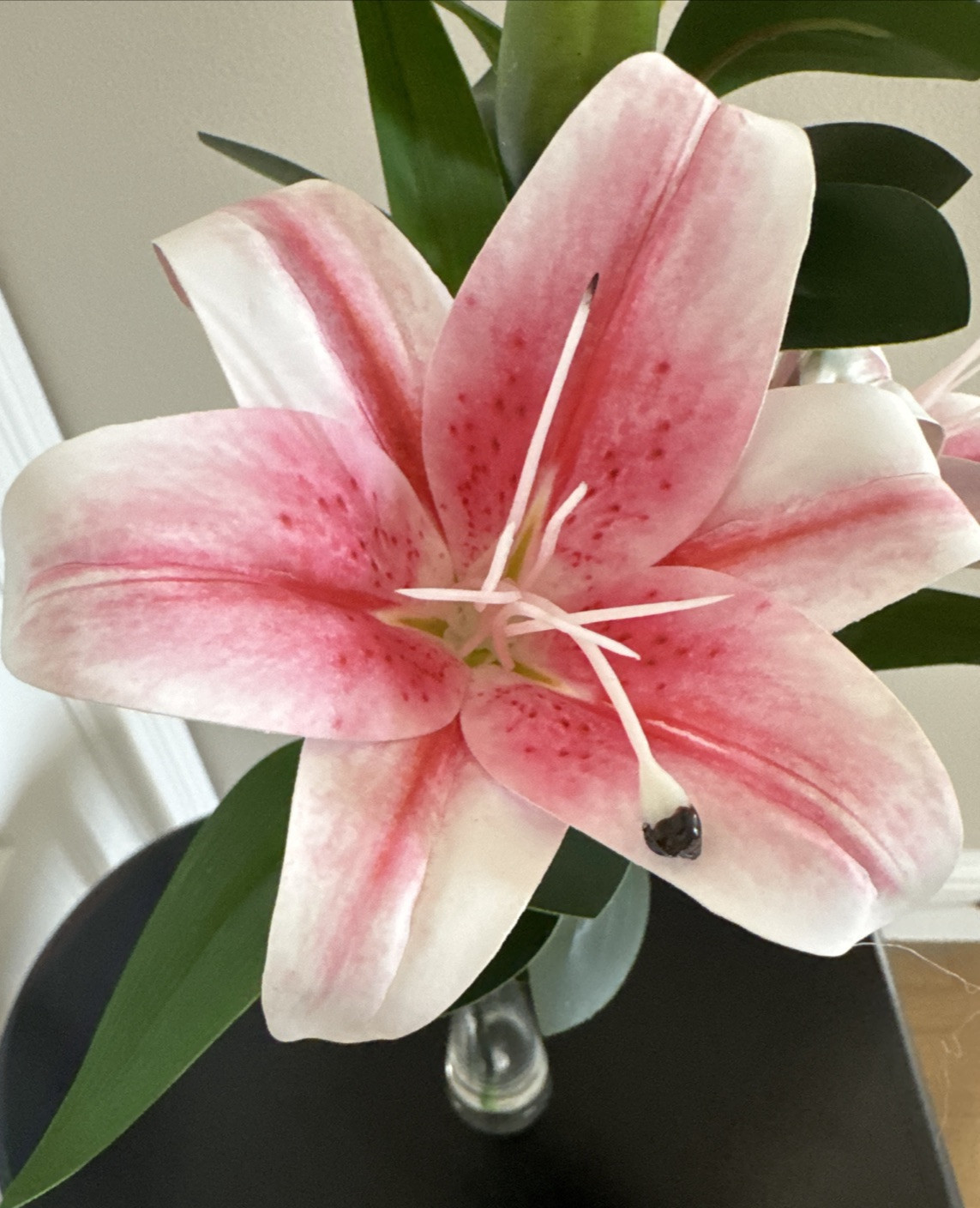 Arrangement Faux Artificial Pink Lily In Vase With Greenery Home Decor On Sale