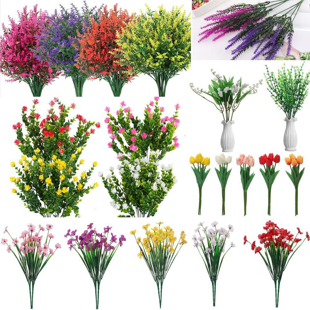 8/10X Artificial Flower Fake Plant Lavender Tulips Rose Violet Home Garden Decor