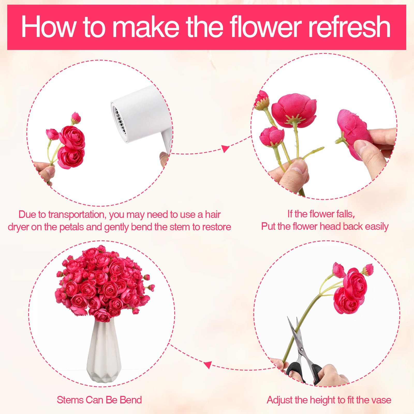 48 Pcs Ranunculus Artificial Flower,Real to Lifelike Peonies Artificial Flowe…
