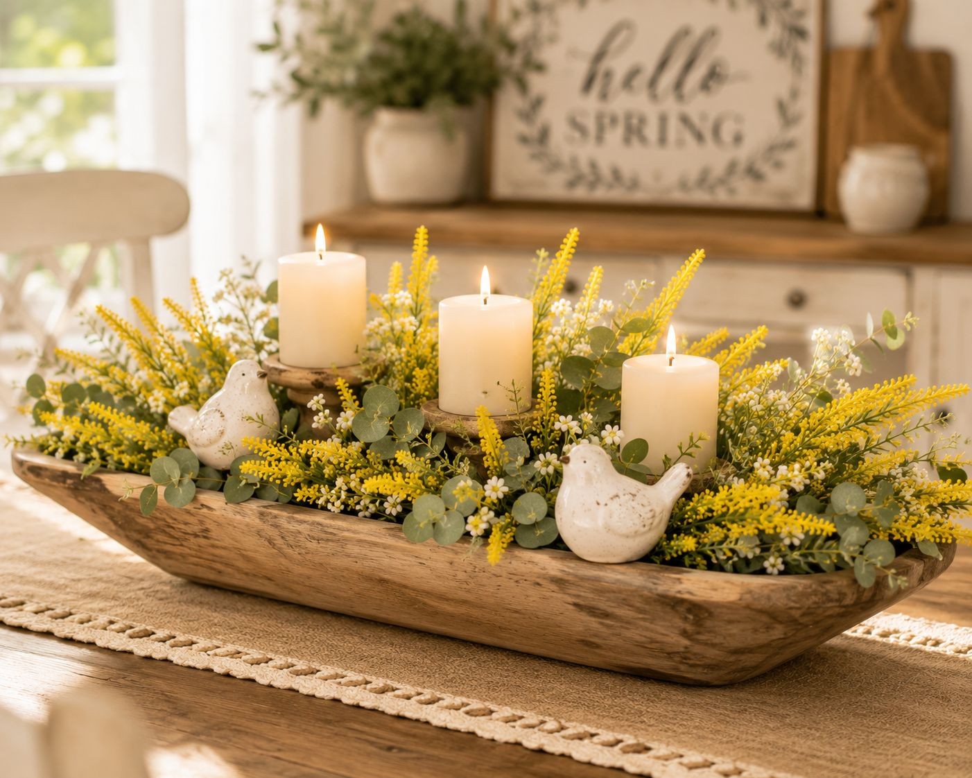 Yellow Faux Lavender Stems, Artificial Salvia Flowers, Faux Greenery Picks, Farm