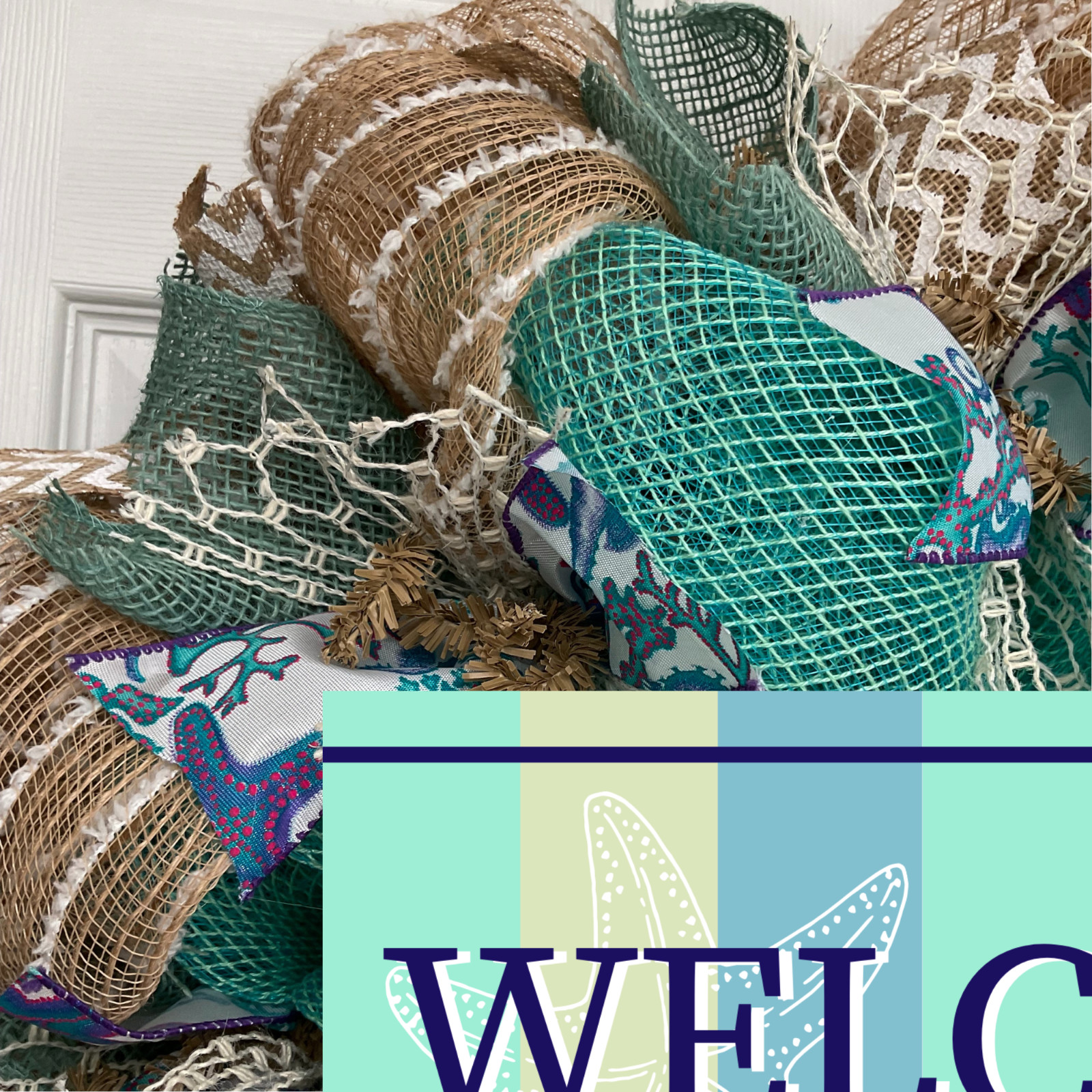 Weathered Welcome Beach Wreath Handmade Deco Mesh