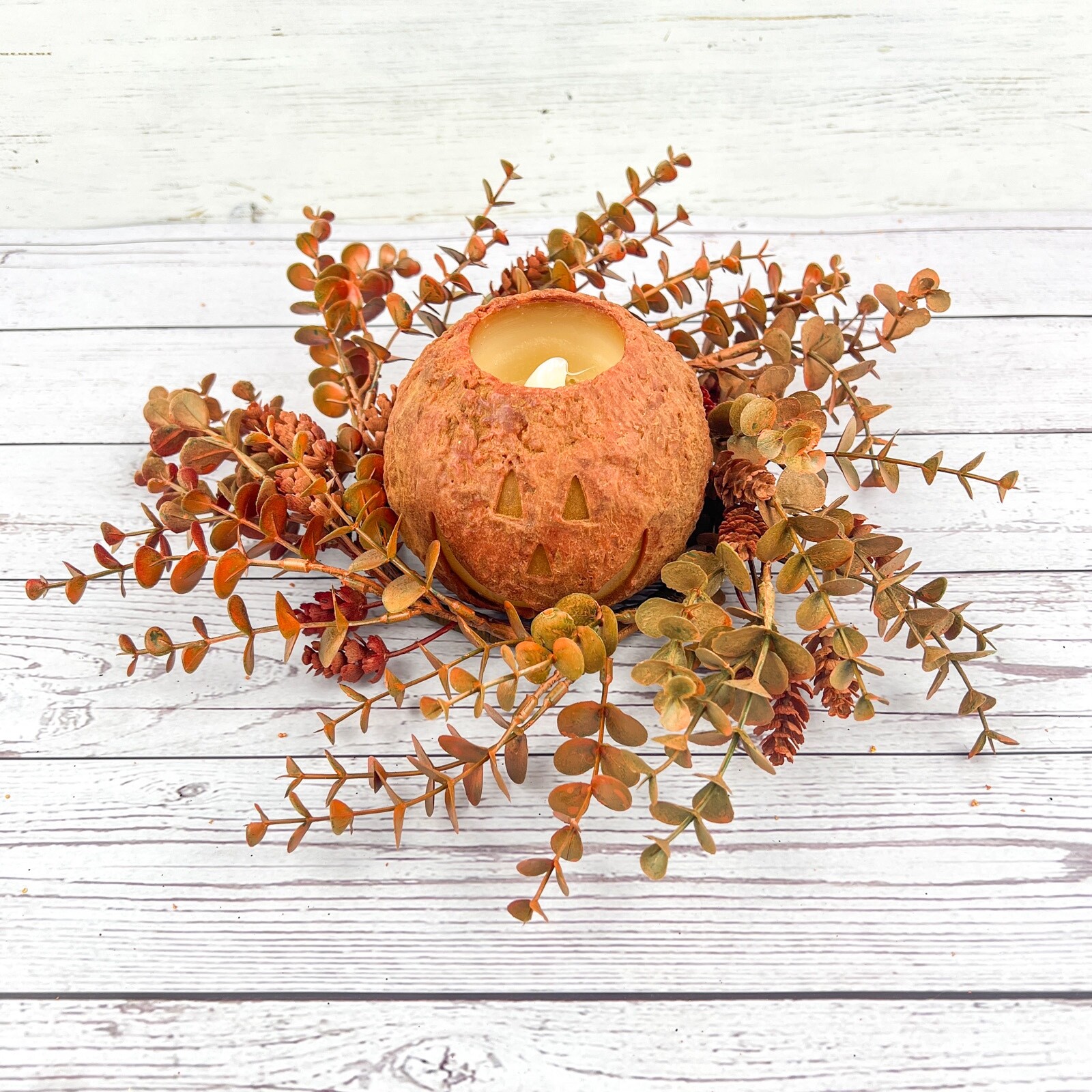 Orange Eucalyptus and Hops Candle Ring / Wreath 4.5″ Inner Autumn Fall