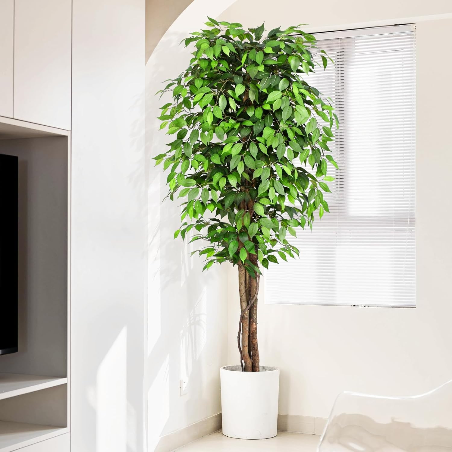 7Ft Lifelike Ficus Artificial Tree with Natural Trunk for Home Decor
