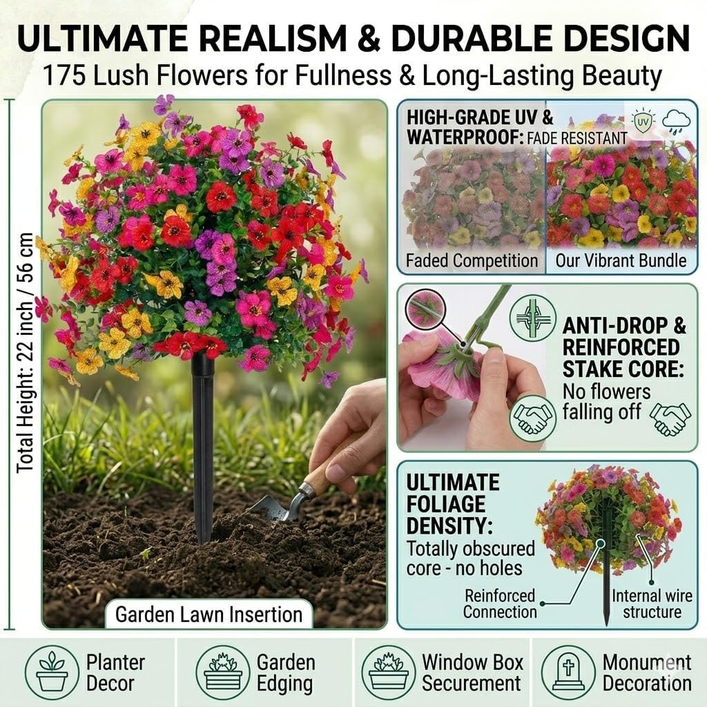 2 Pack UV Resistant Real Touch Outdoor Petunias – Perfect for Yard & Porch Decor