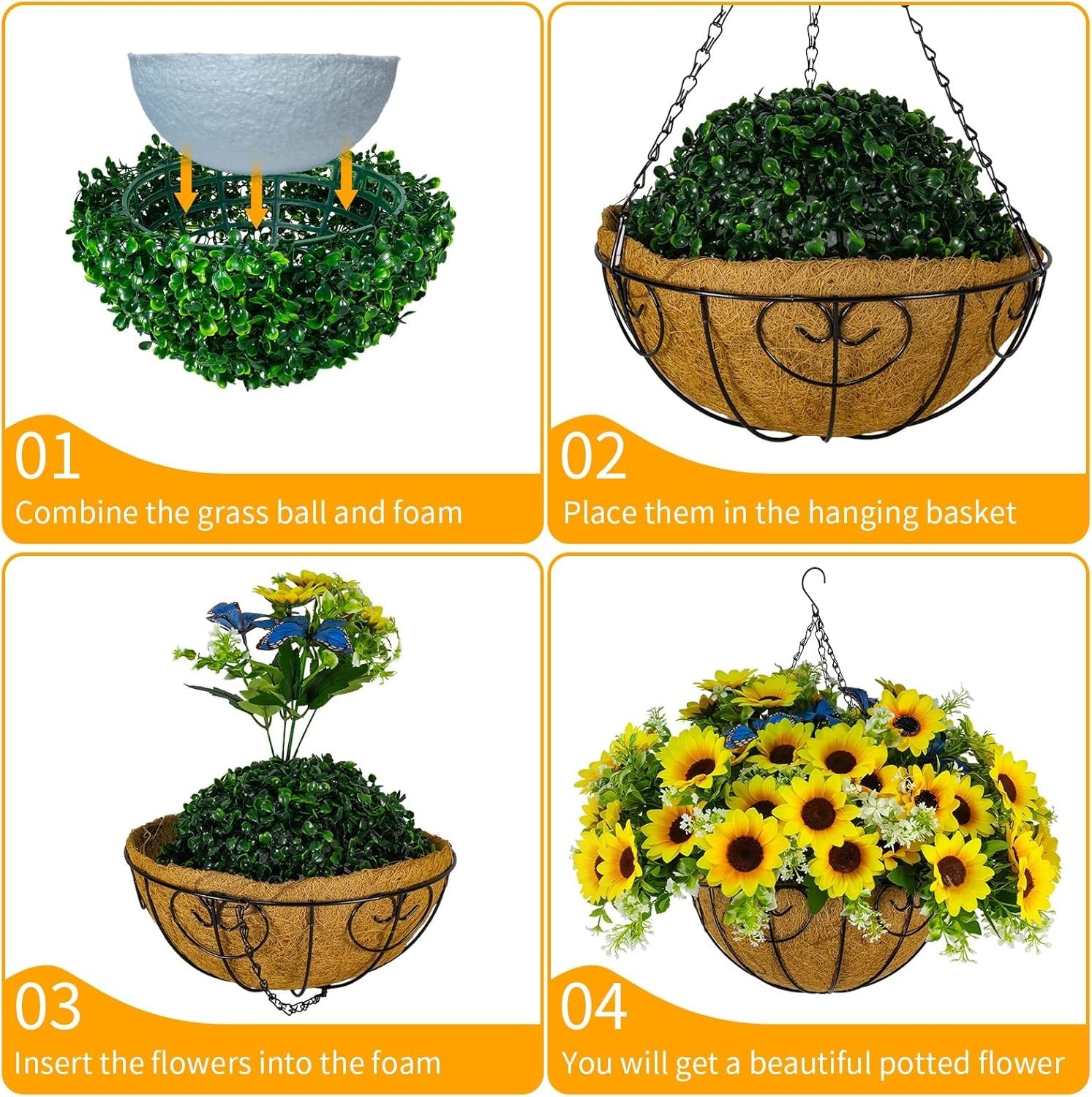 12 Bundles Faux Silk Sunflowers UV Resistant Look Real No Fade for Front Door Po