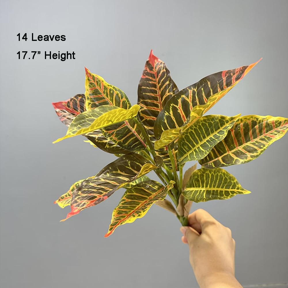 2Pcs Croton Artificial Plant with Colorful Leaves Lifelike Tropical Houseplan…