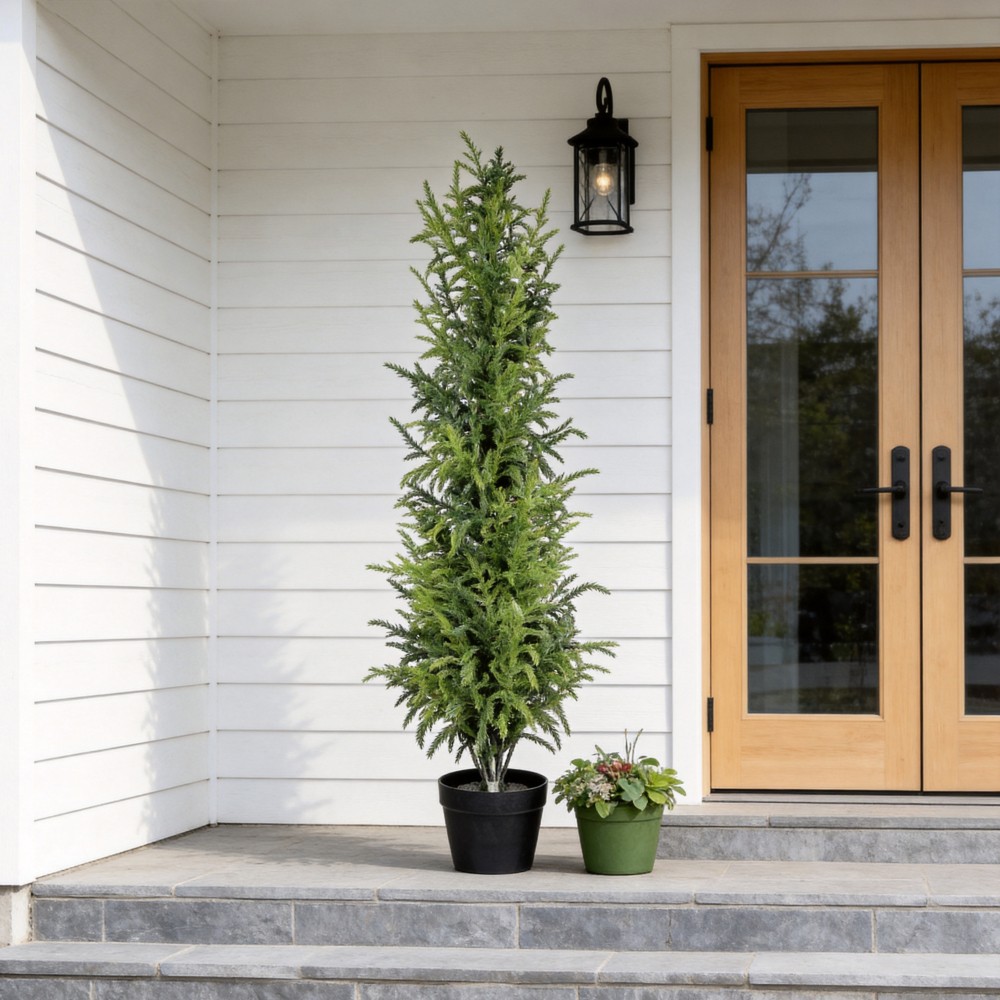 4′ Artificial Real Touch Pine Tree in Black Plastic Pot, 2pc/set