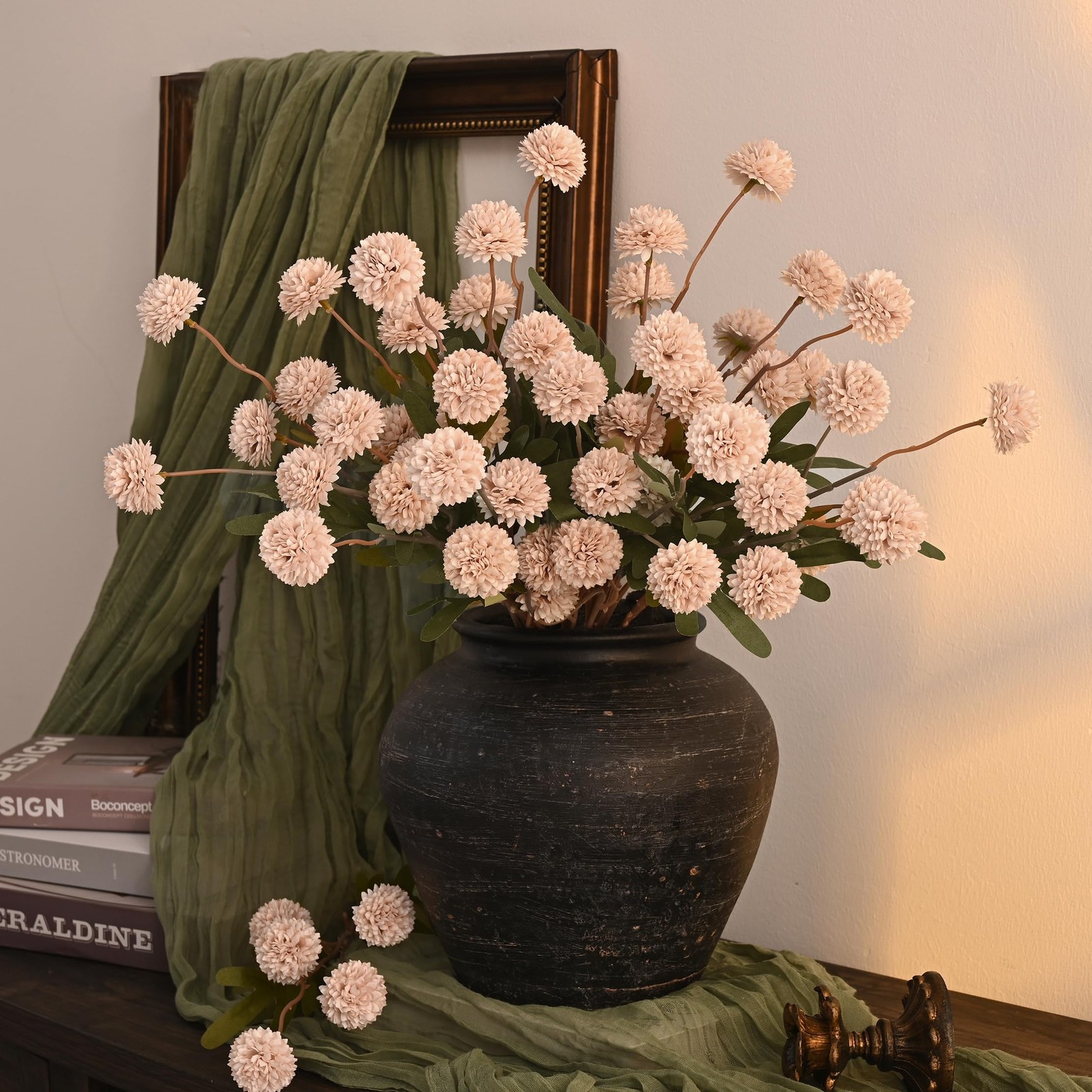 10pcs Fake Silk Pompon Mum Artificial Flowers, Bulk Faux Mini Chrysanthemums,…