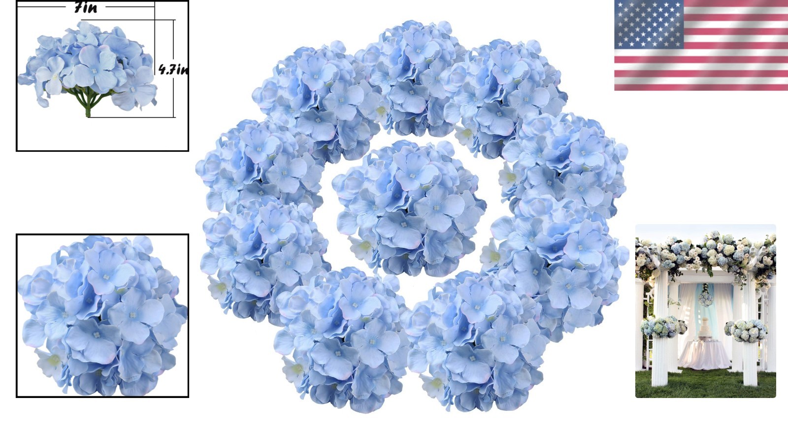 10-Piece Blue Silk Hydrangea Flower Set for Stunning Wedding and Home Decor