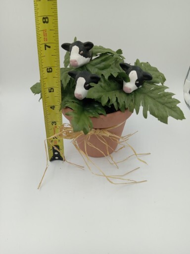Kitchy Black & White Cow Figurine Planter Arrangement Terracotta Pot Farmhouse