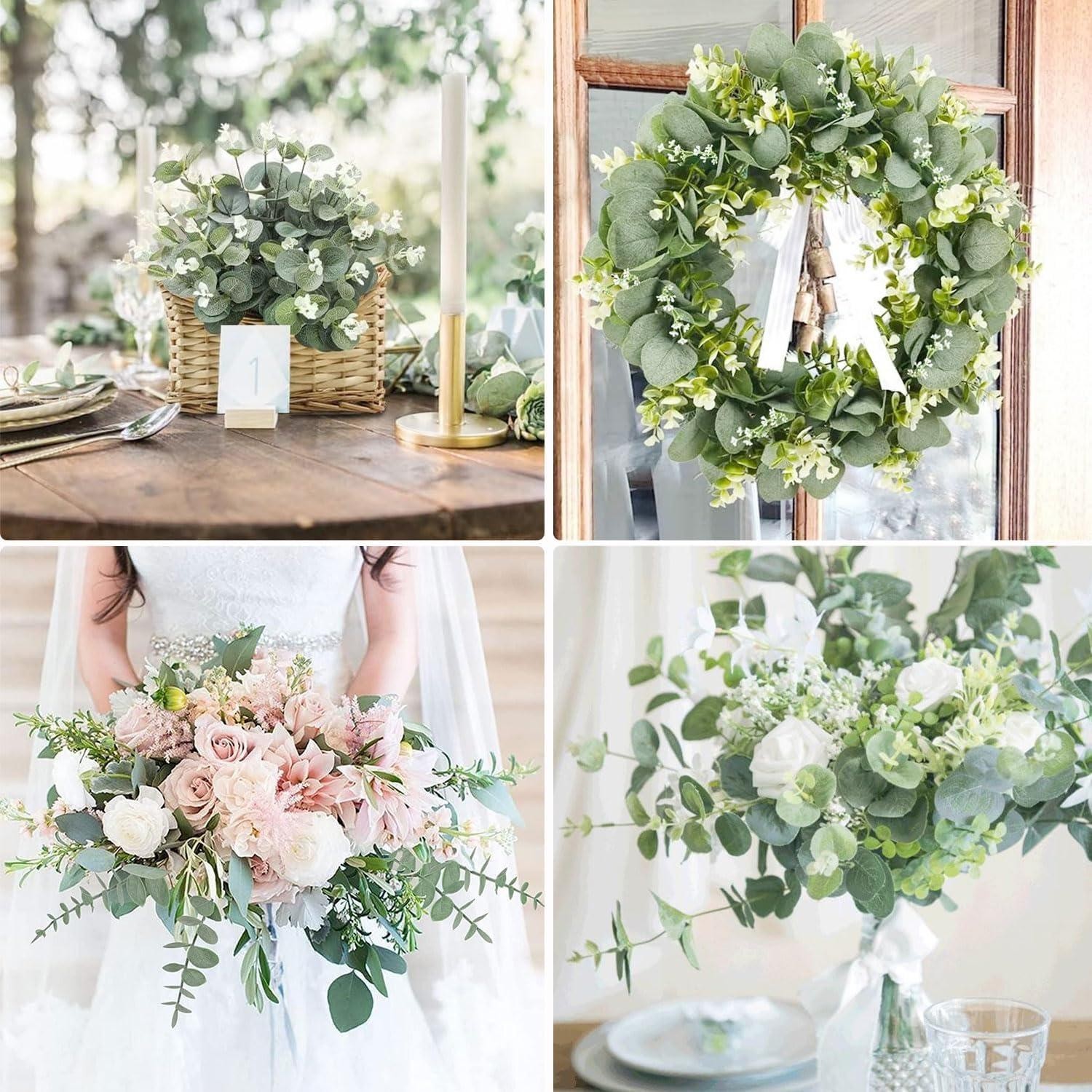 5/10/20Pcs Artificial Eucalyptus Stems Green Leaves Wedding Home Vase Decor