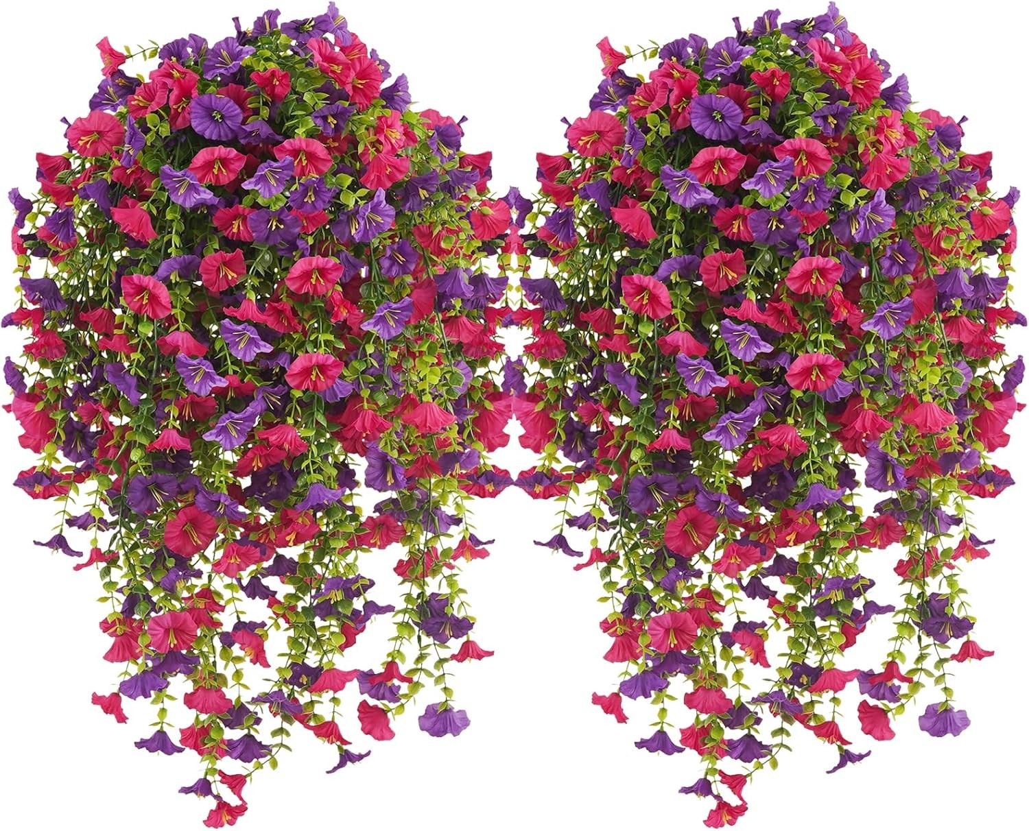 4 Bundles Artificial Hanging Flowers for Outdoors, UV Resistant Fake Morning Glo