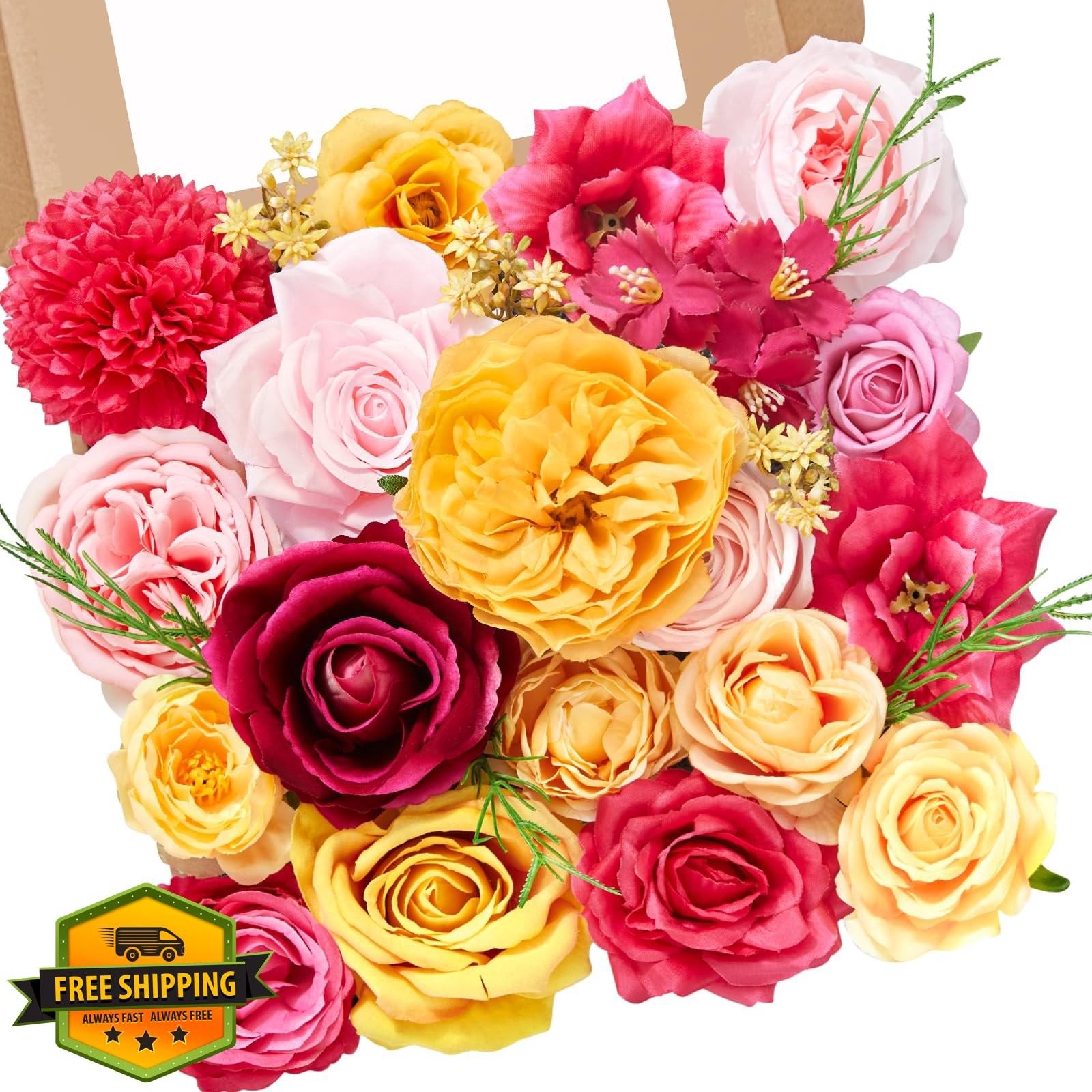 Serwalin Hot Pink Yellow Silk Flowers 1 Box