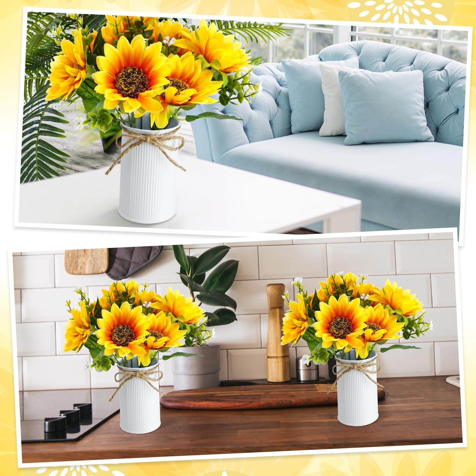 3 Sets Sunflowers Centerpieces for Tables Artificial Sunflower with Vase Rust…