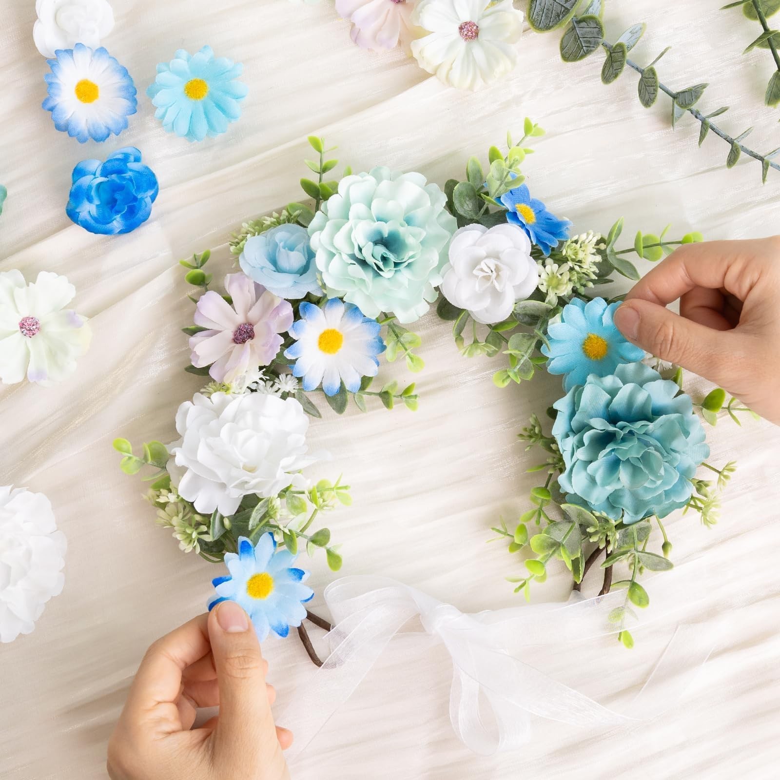 310 PCS Blue Mini Fake Flower Heads Artificial Silk Daisy Buds Floral DIY Craft
