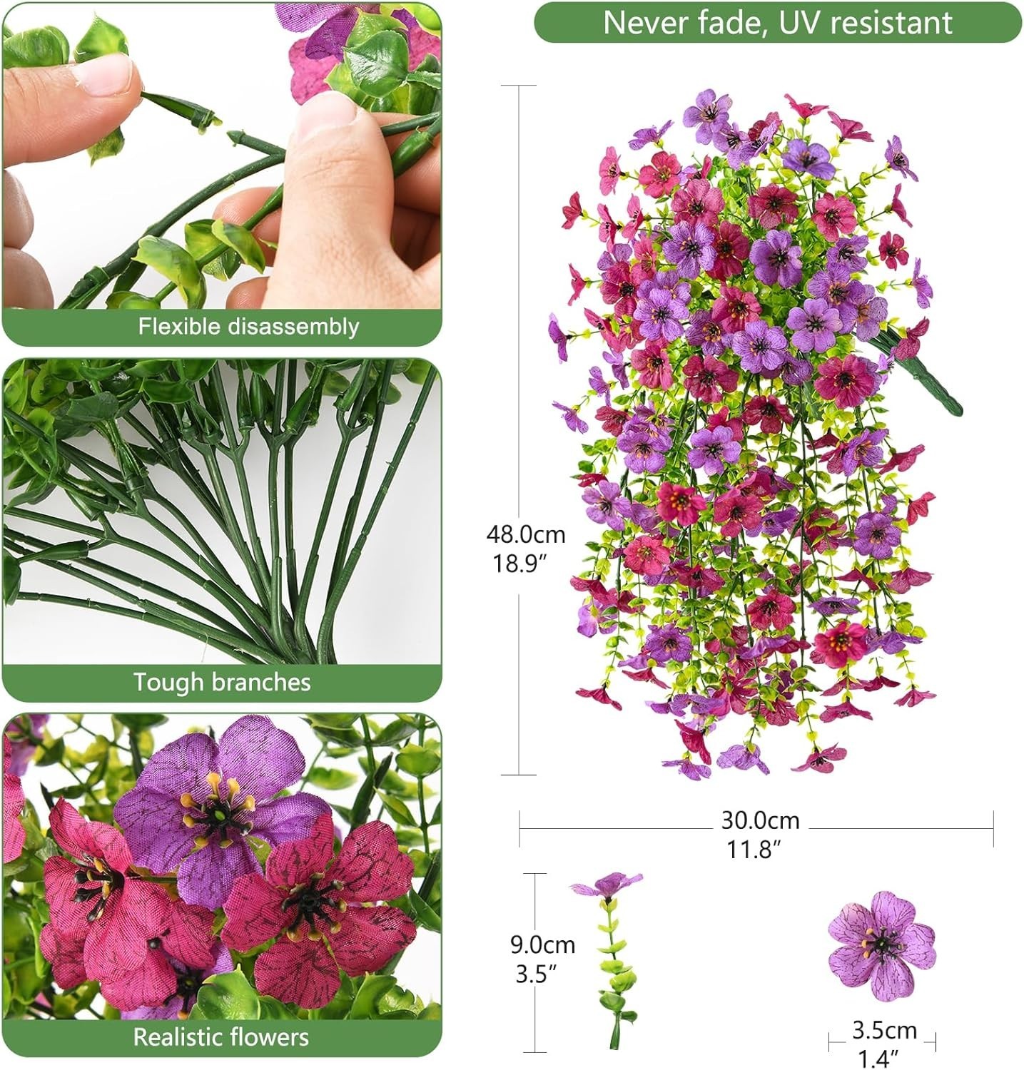 2Pcs Artificial Fake Hanging Flowers for Outdoors UV Resistant Artificial Pla…