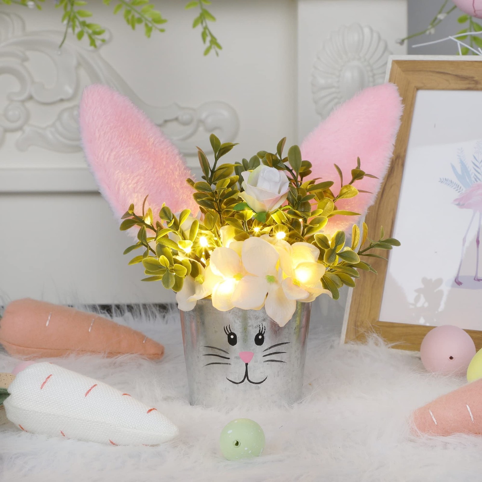 Lighted Easter Table Decorations Artificial Flower Bunny Ear Desk Decor Party
