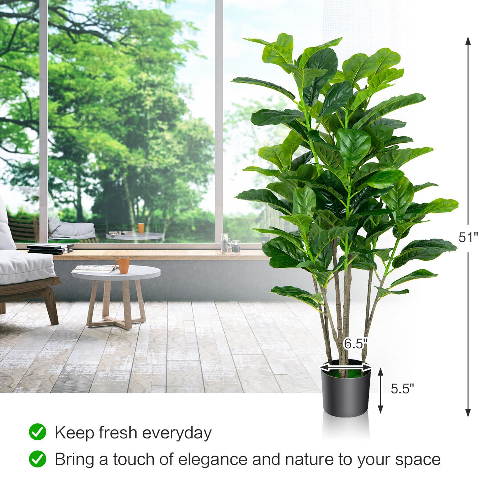 51″Artificial Tree 2-Pack Artificial Fiddle Leaf Fig Tree for Indoor Outdoor