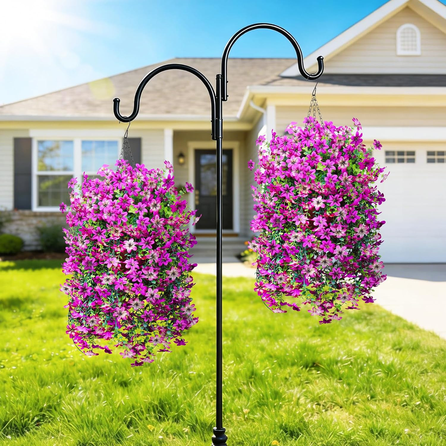 Artificial Hanging Flowers Decoration, 3Pcs Fake Floral Basket Plants for Outdoo