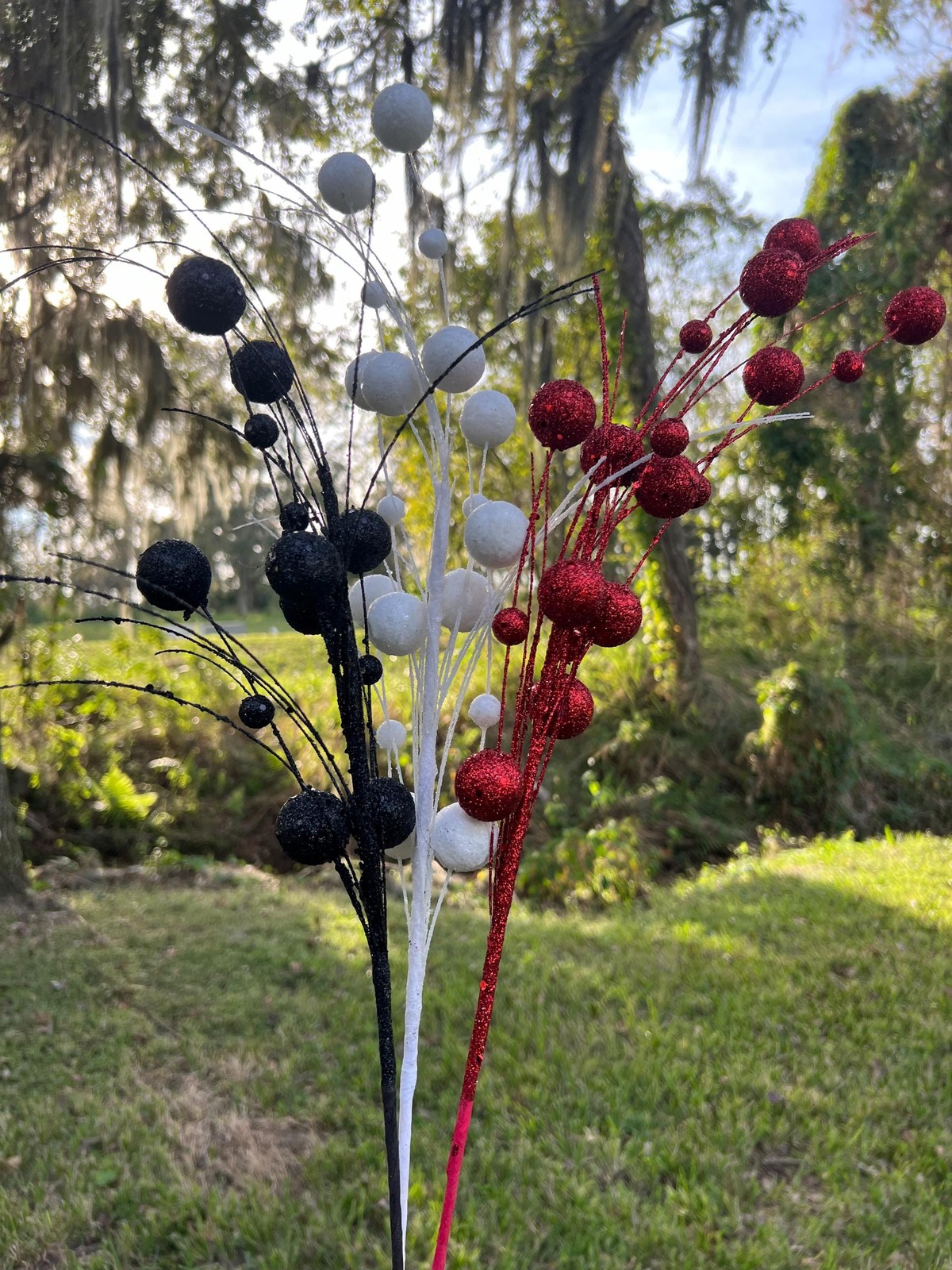 David Christopher Mixed Size Glittered Ball Spray Stem Pick Christmas Crafts
