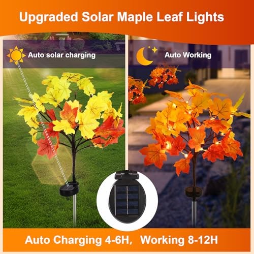 Pack Fall Solar Lights Outdoor Waterproof,40LED 80 Maple Leaves Solar Garden 2