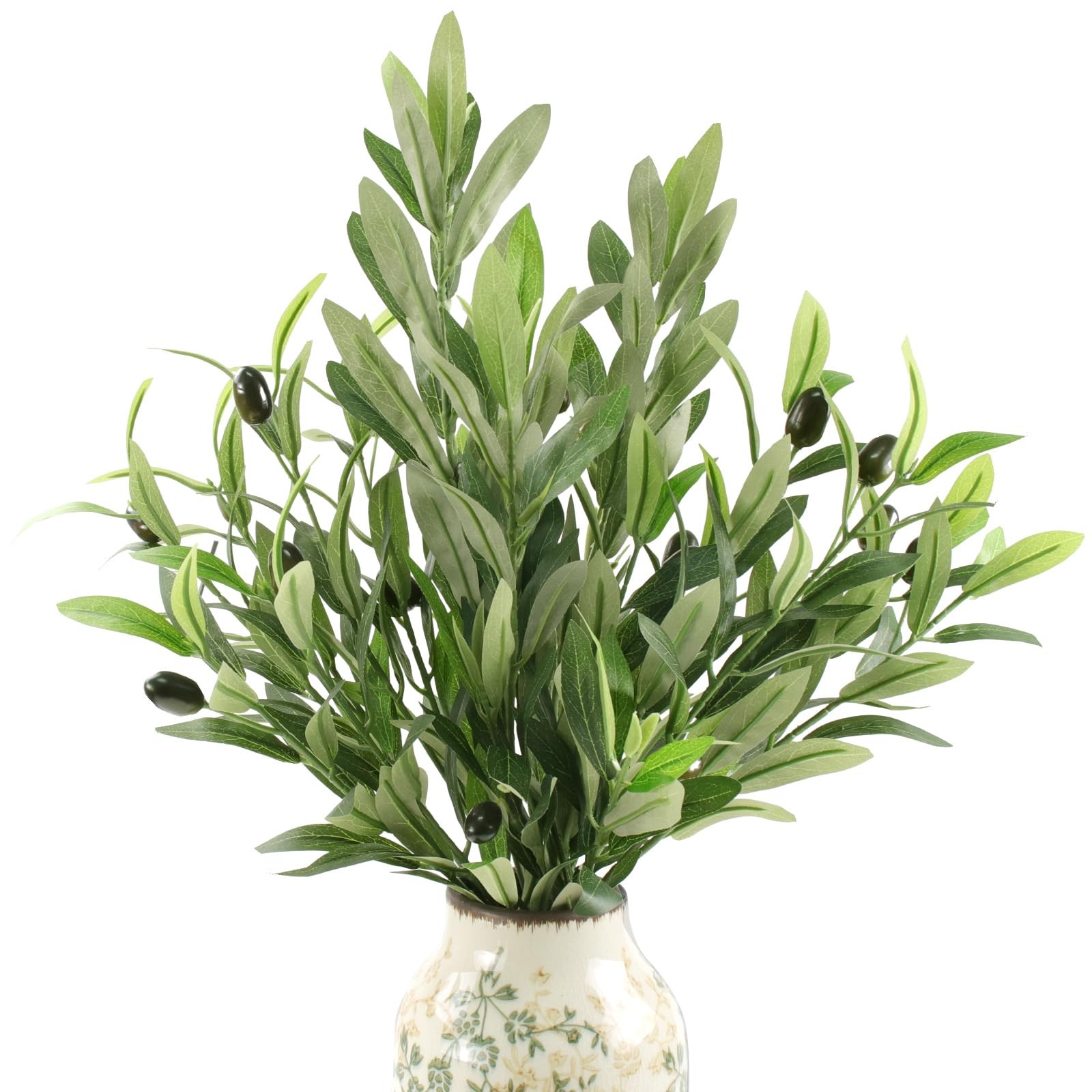 4 Pcs Artificial Olive Branches for Vase, 20″ Fake Greenery Olive Stems Faux …