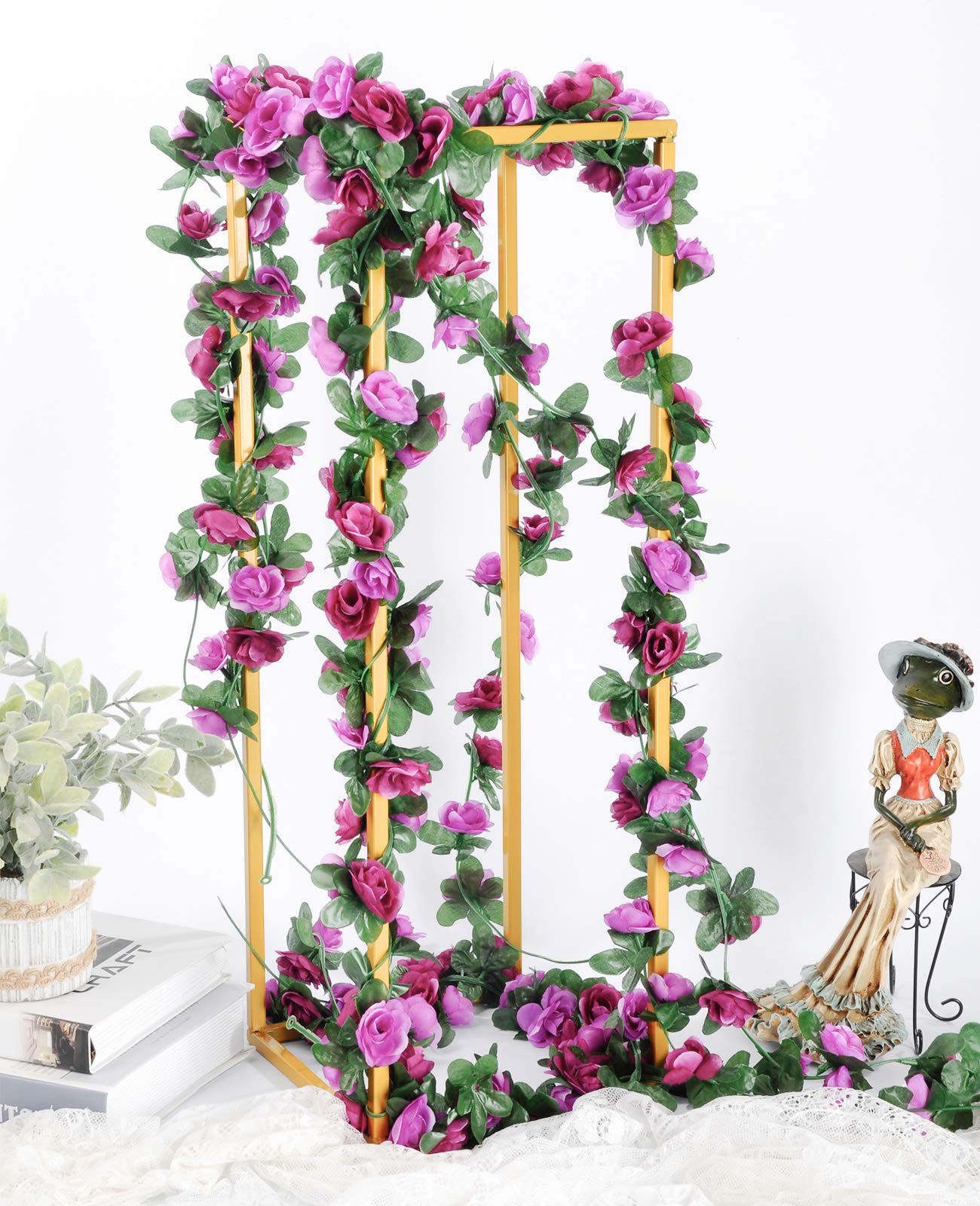 8Pcs 66FT Purple Flower Garland, Artificial Rose Floral Vines Fake Hanging Sp…