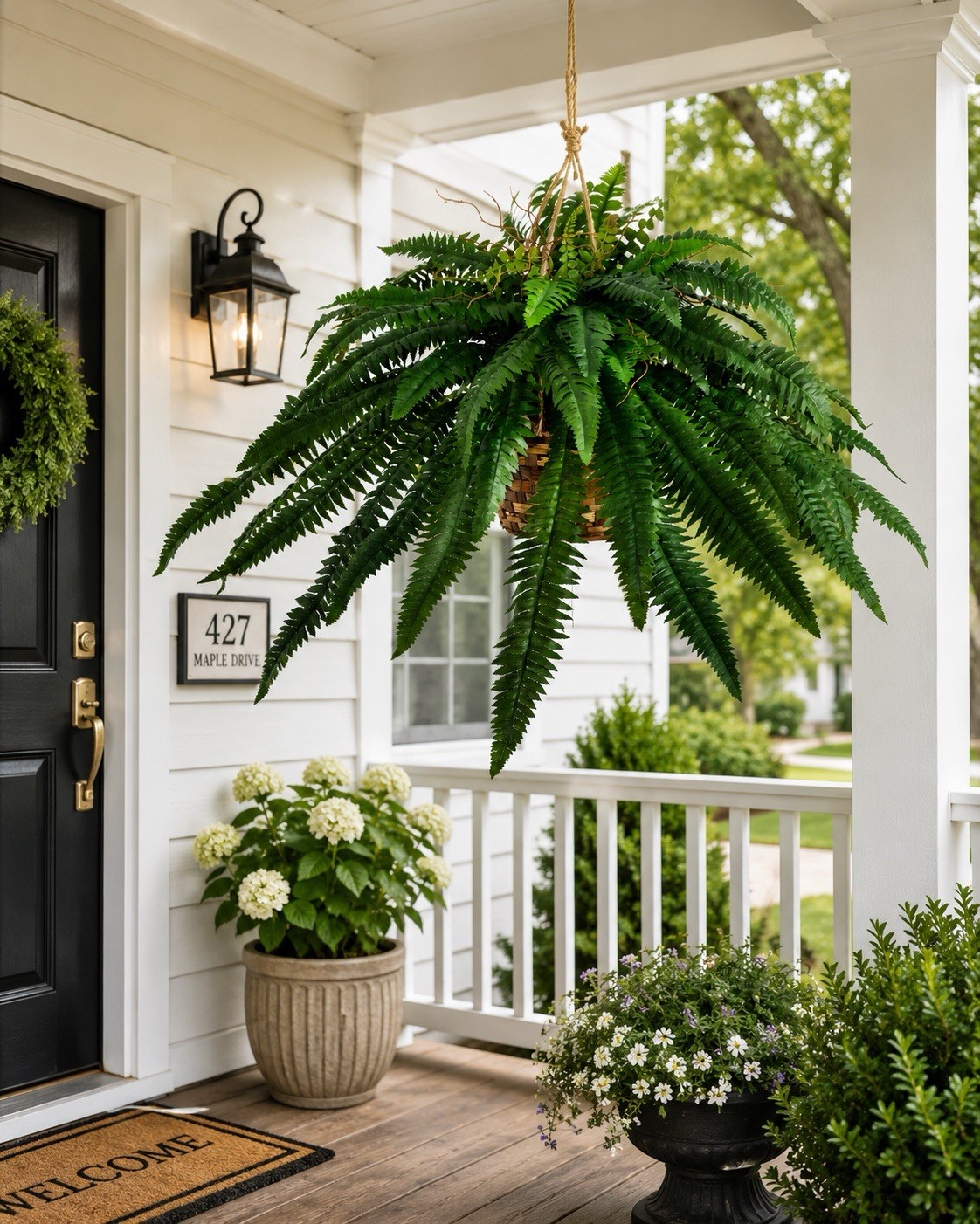 32” Artificial Large Boston Fern Plant In Hanging Basket Home Decor. Retail $99