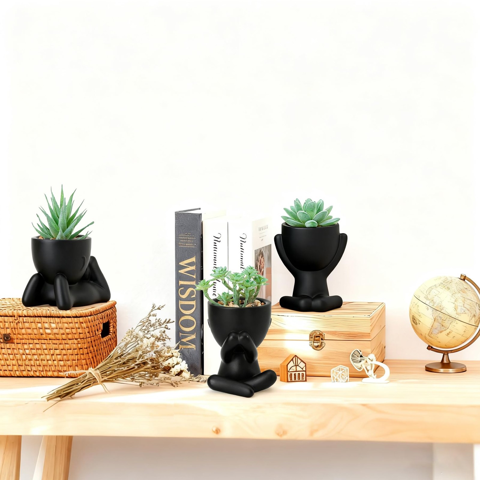 3 PCS Fake Green Succulents Plant Sets Plastic Artificial Indoor Small Potted
