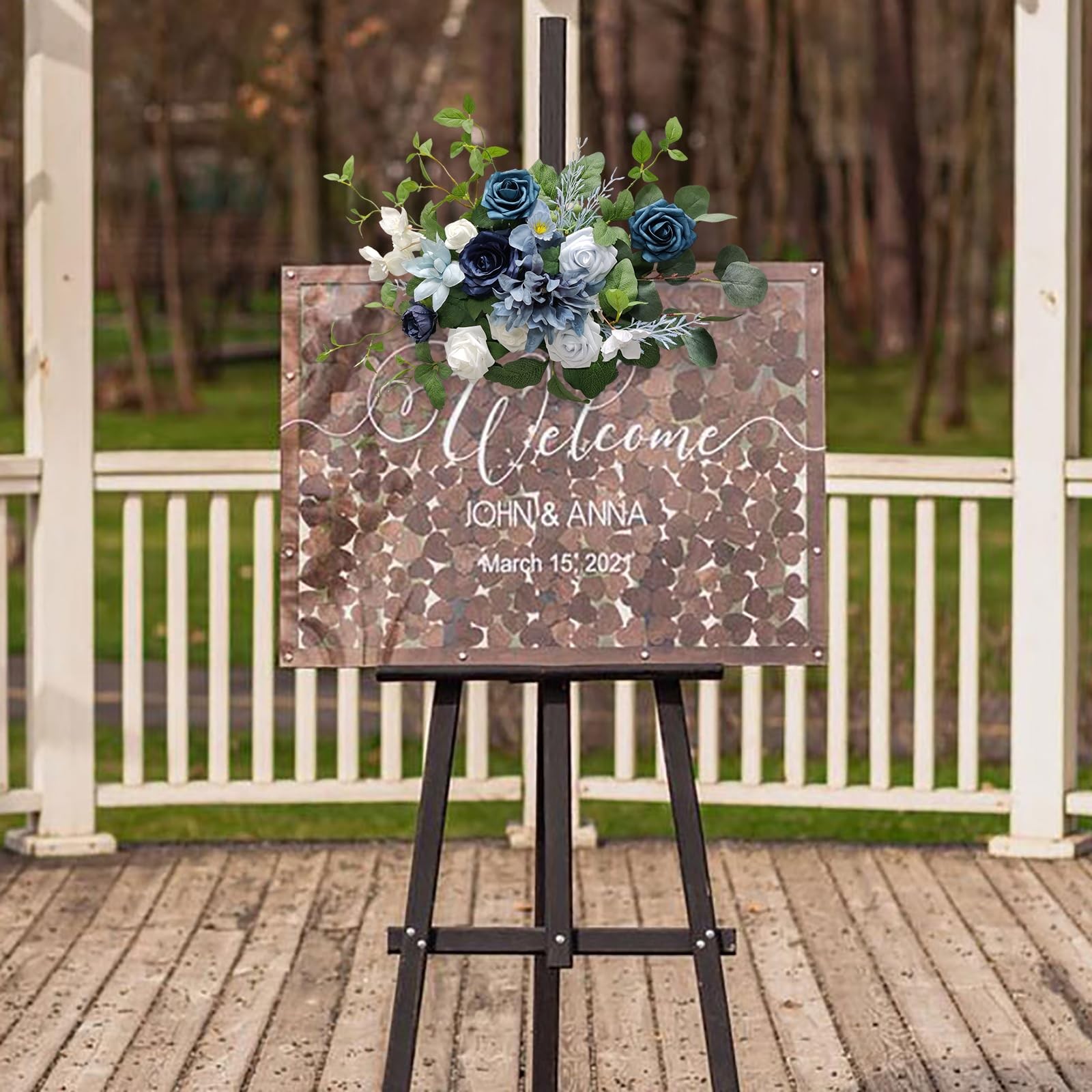 Wedding Flower Swag, Artificial Dusty Blue Flowers Wedding Welcome Sign Flora…