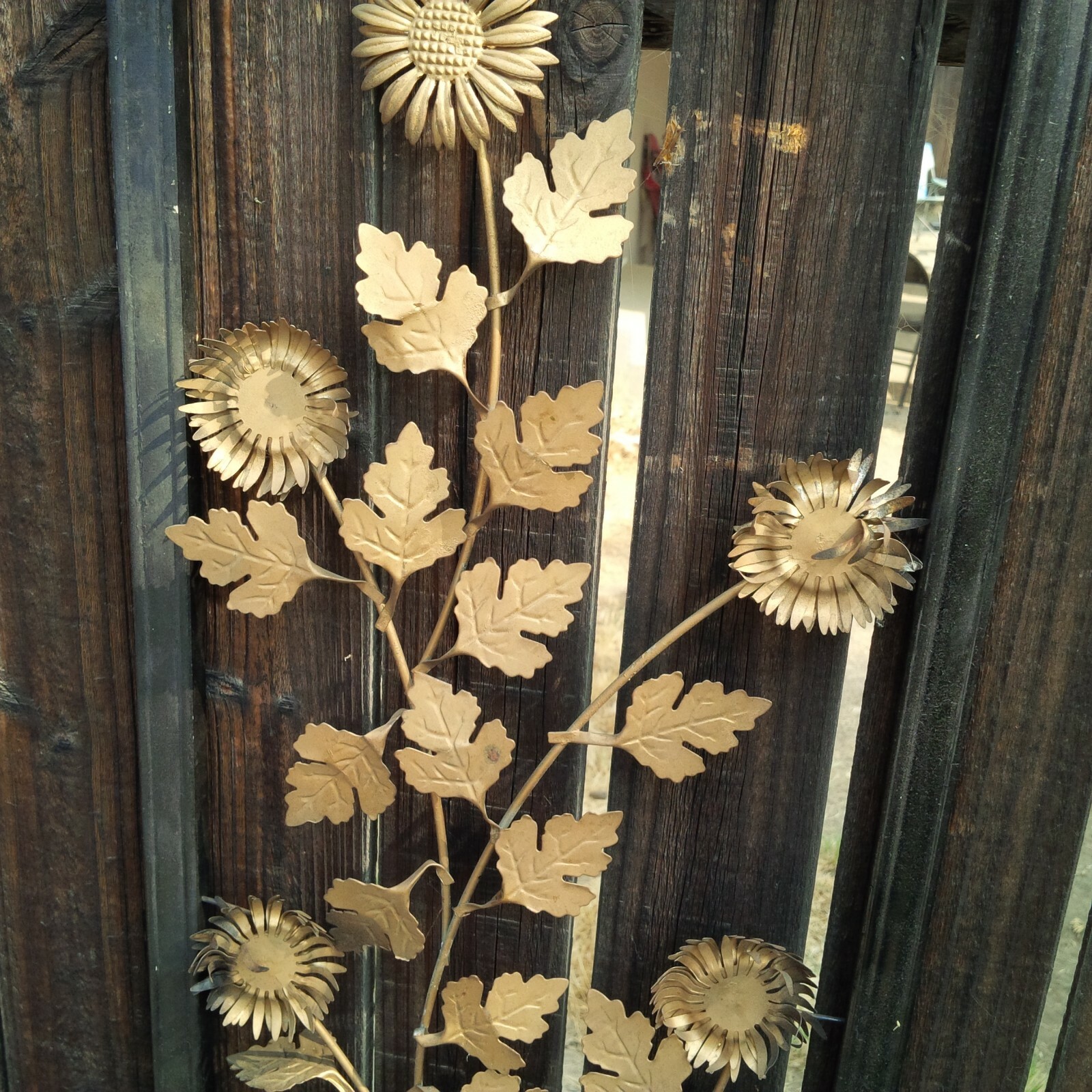 Vintage Asian Metal Floral Toleware Wood Framed Flowers Hong Kong 36×12 Wear