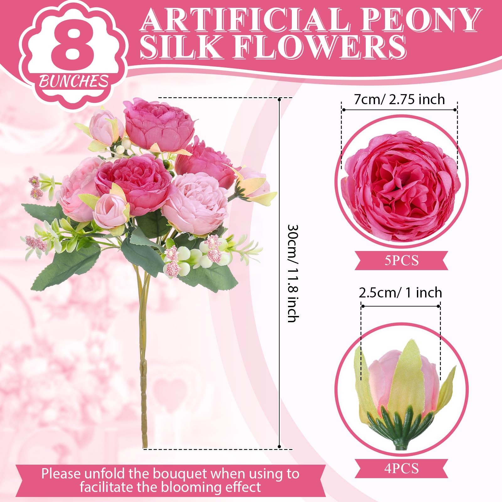 8 Bundles Artificial Peonies Flowers Boho Faux Flowers Arrangements Artificia…