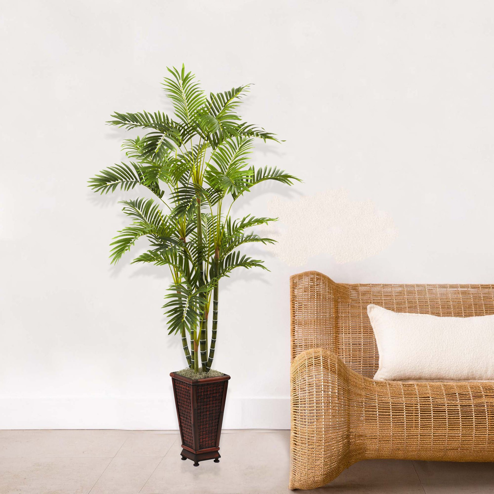 Nearly Natural 6.5ft Areca with Decorative Planter in Green