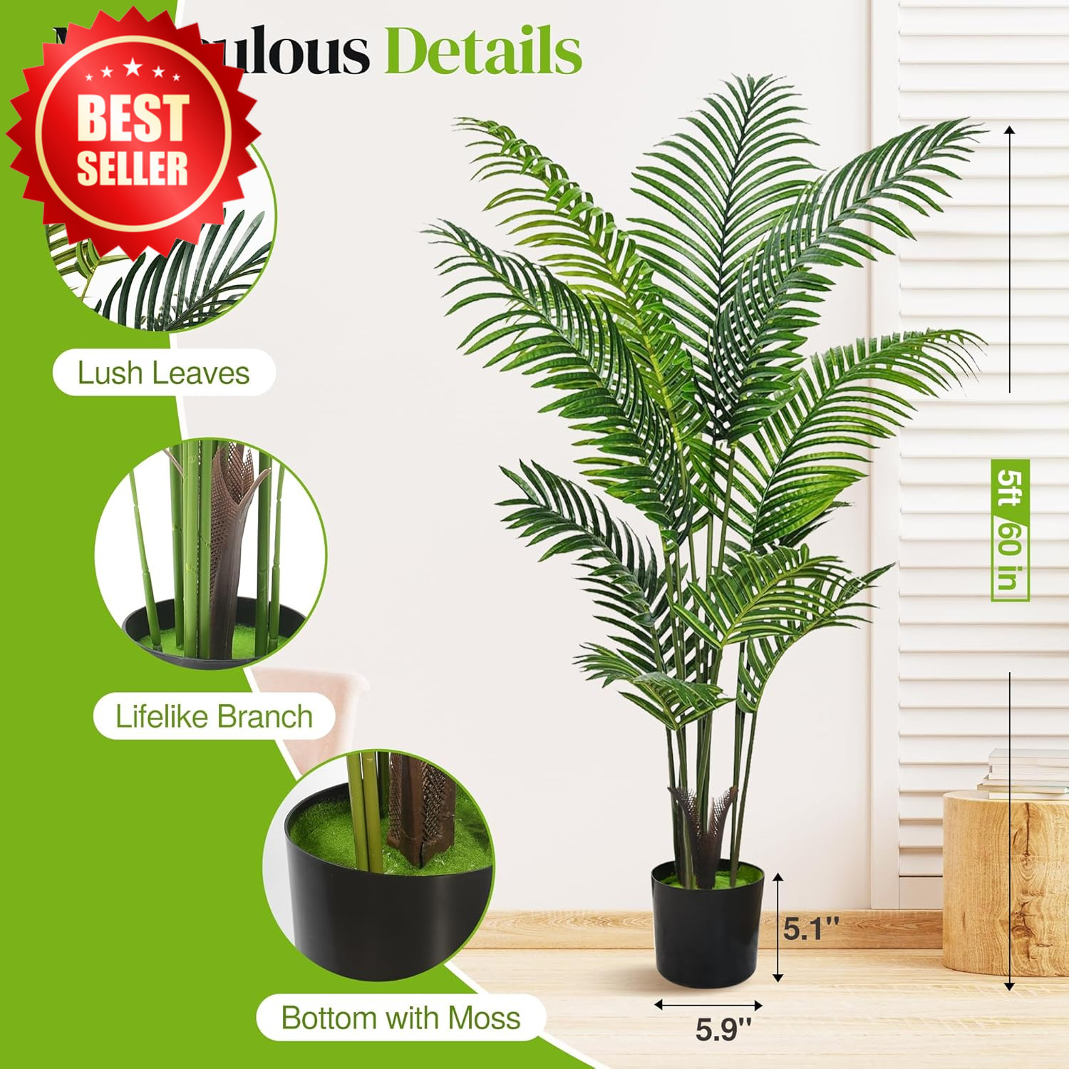 2 Pack 5FT Artificial Palm Tree Indoor Outdoor Floor Plant Decor US