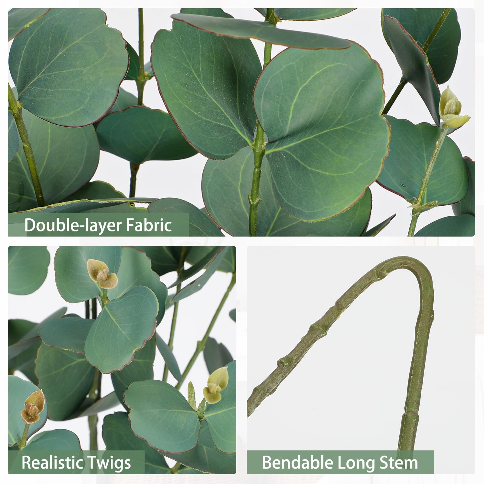33.8″ Tall Faux Eucalyptus Stems Real Touch Artificial Greenery Stem, Faux Eu…