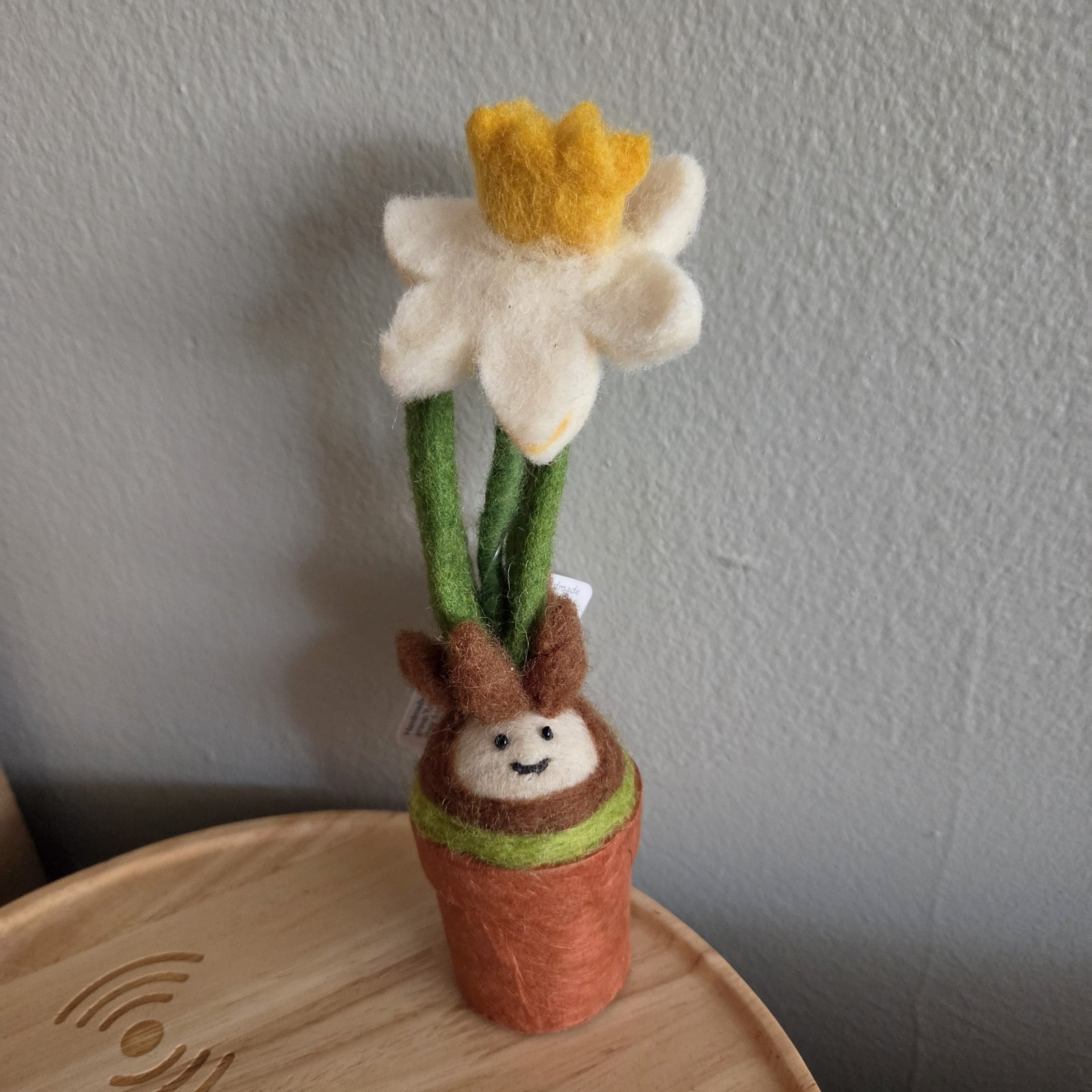 Needle Felted Wool Daffodil Blossom Potted Plant in Small Pot Decor DZI Handmade