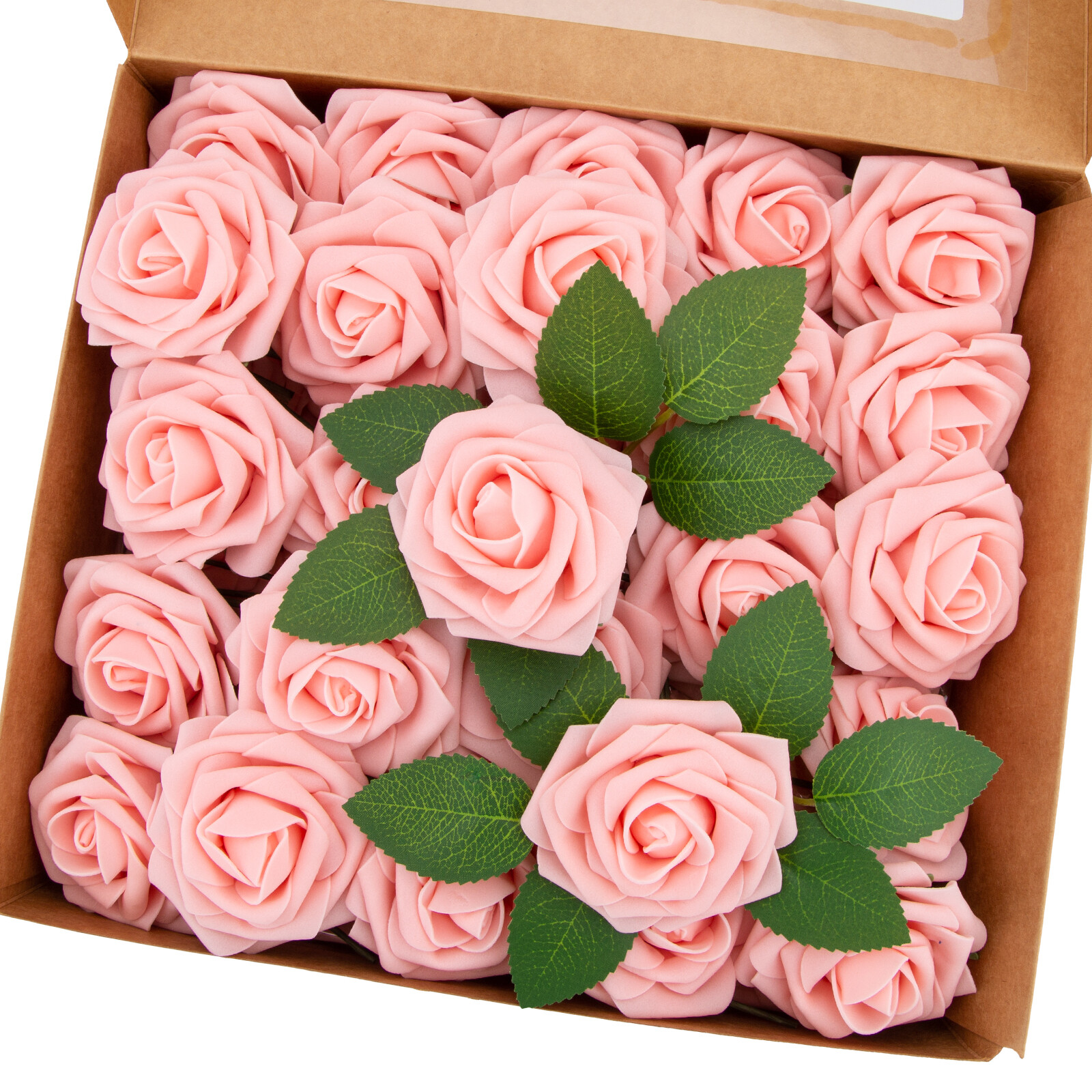 50Pack Faux Fake Foam Rose Bulk for DIY Wedding Bouquet Baby Bridal Shower Party