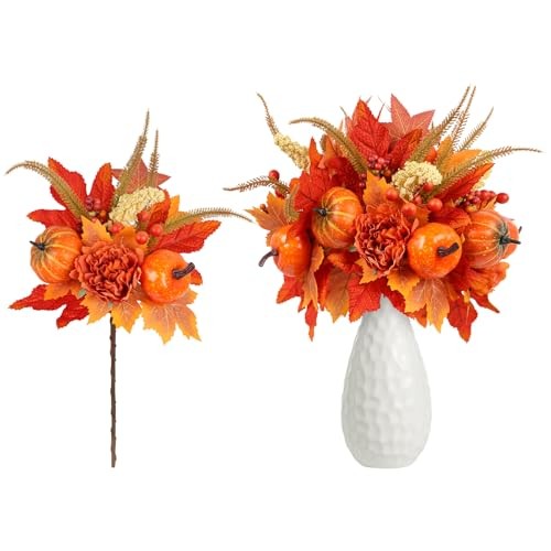 Fall Decor, 4PCS Artificial Autumn Pumpkin Berry Pumpkin/Berry/Flower/Maple