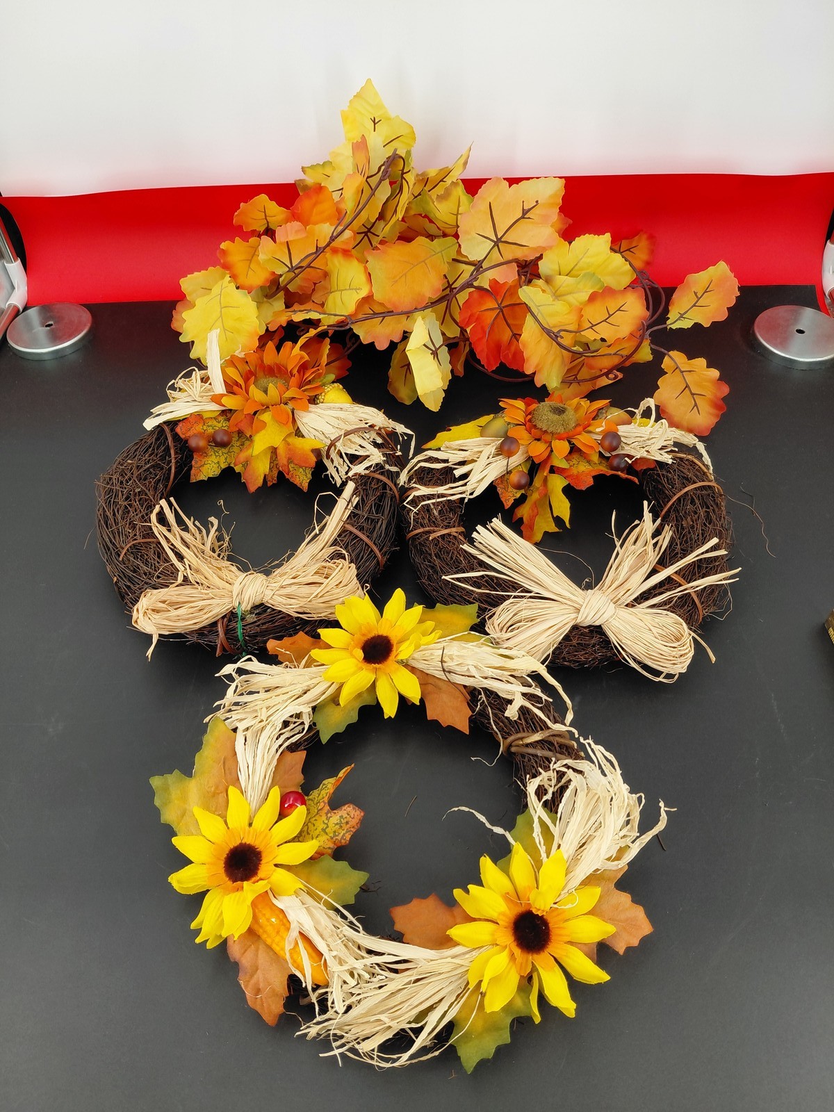 Fall Wreath & Garland Decor Set Artificial Sunflower Grapevine Autumn Home Door