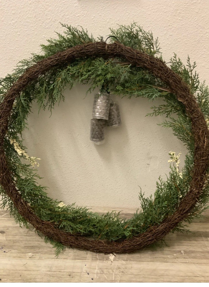 🎁 Hearth & Hand Magnolia 32” Faux Cedar Plant Wreath W/Berries & Bells🆕AS IS