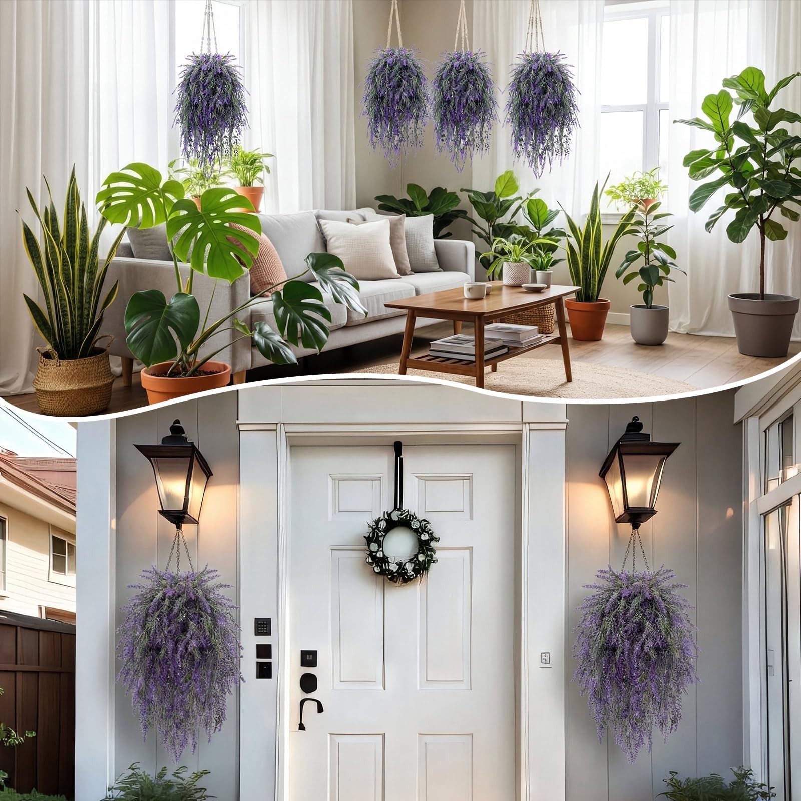 6 Pcs Fake Lavender Hanging Plants 29.5 Inch Large Purple Lavender Artificial…