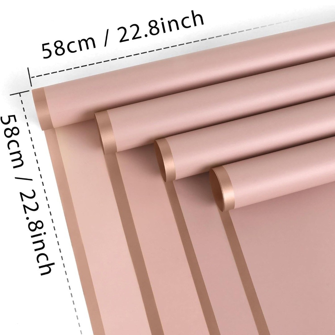 Flower Wrapping Paper Sheets Waterproof Bouquet Wrap Pink Gold Edge Florist Pack